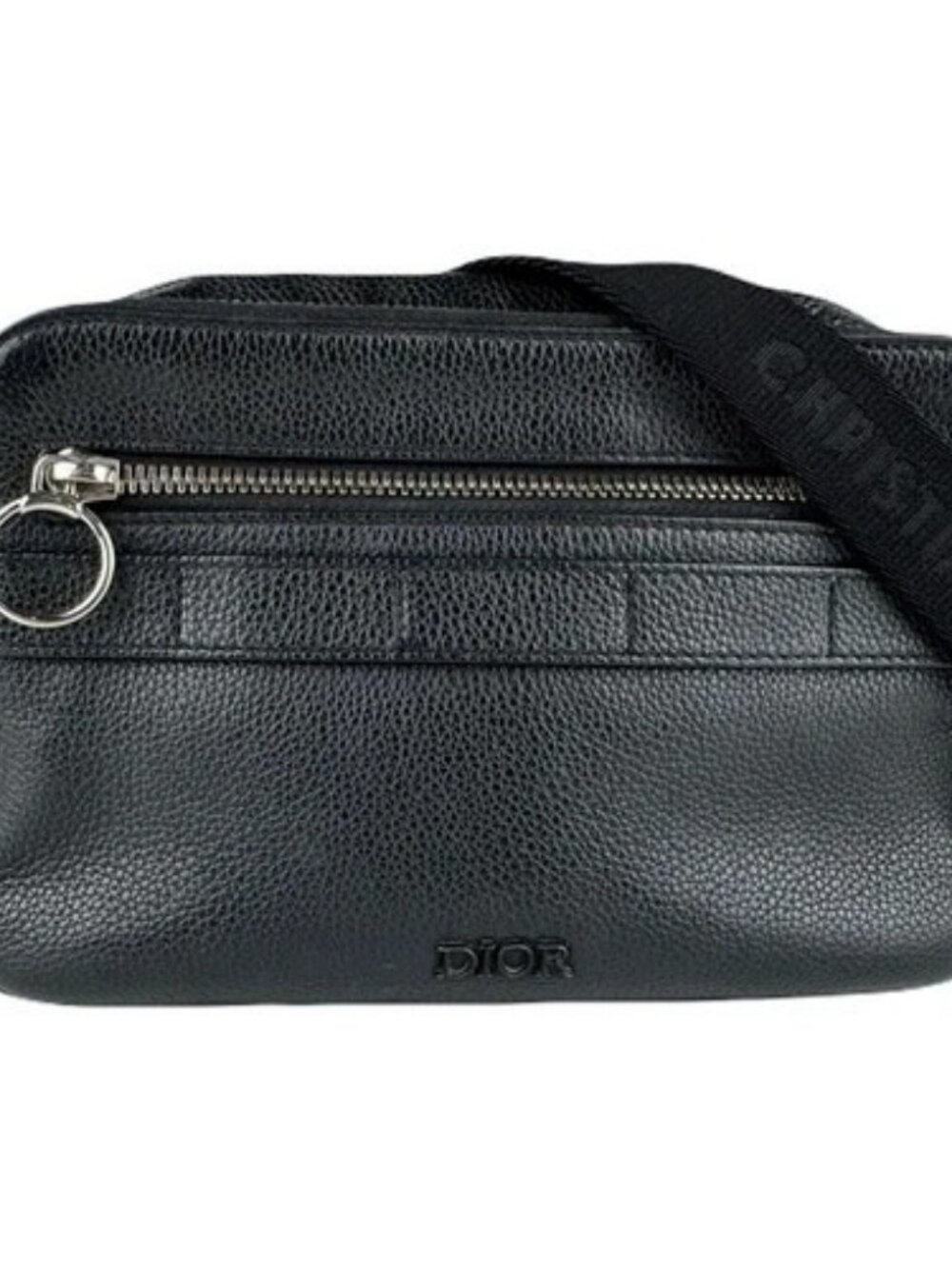 Auth Christian Dior Crossbody Shoulder Bag Black Leather/Silvertone - z8770